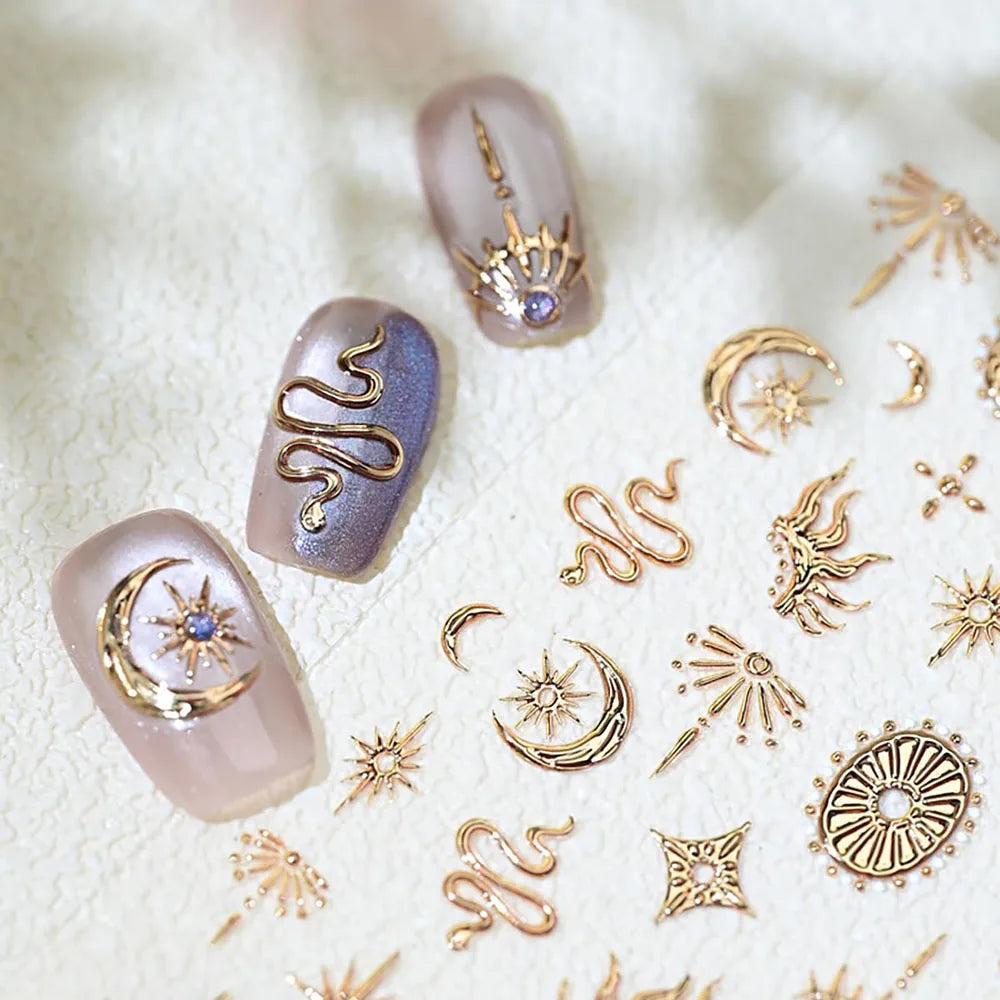 Gold Silver Snake Stars Nail Stickers