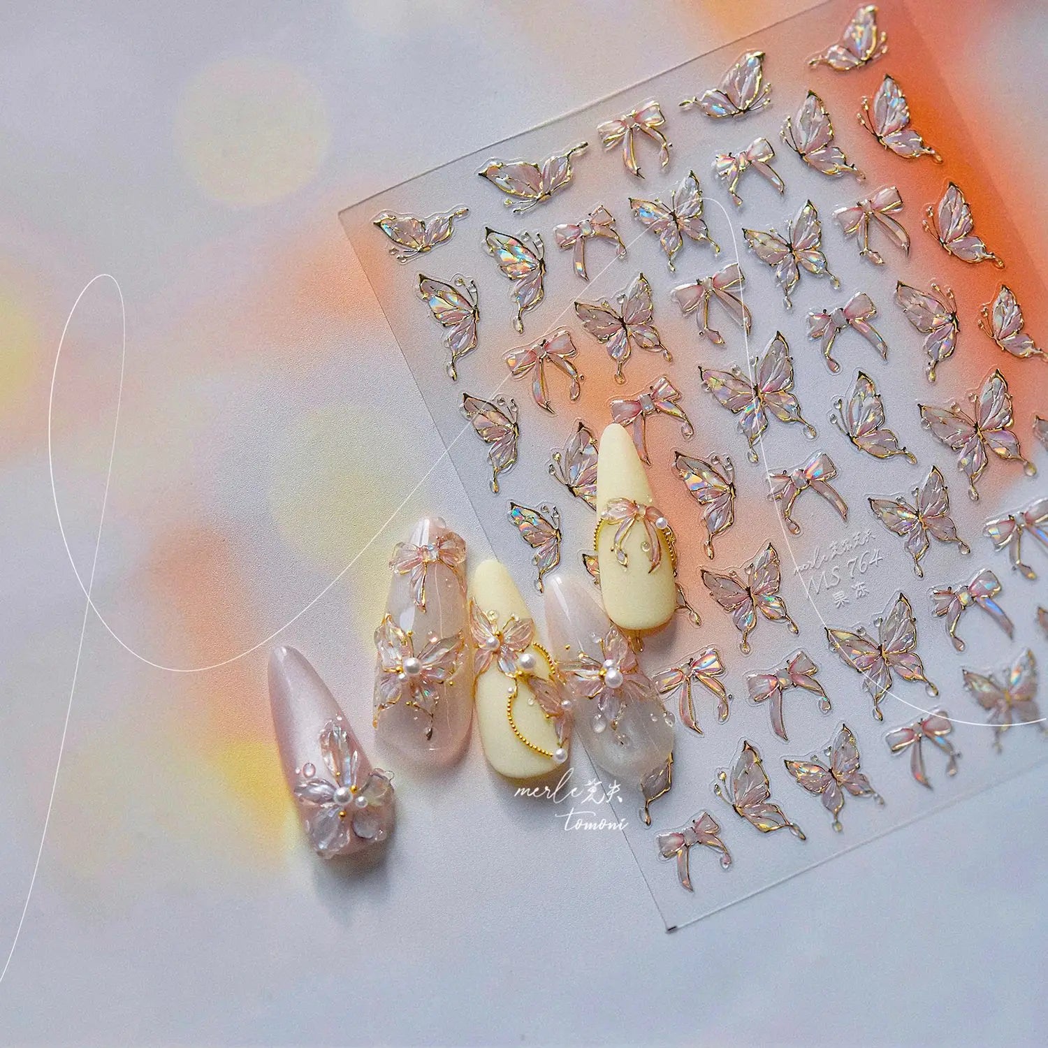 Jelly Butterfly Rhinestone Crystal 5D Nail Art Sticker