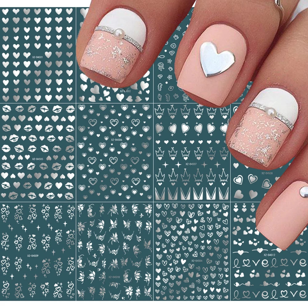 12pcs Red Heart Valentine Nail Stickers Set