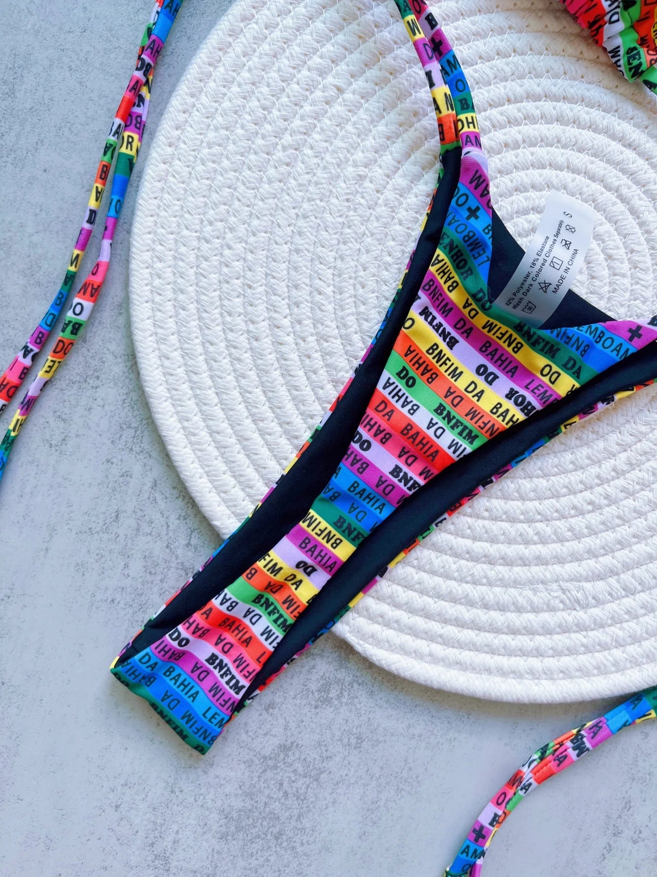 Letters Printed Colorful Mini Thong Bikini