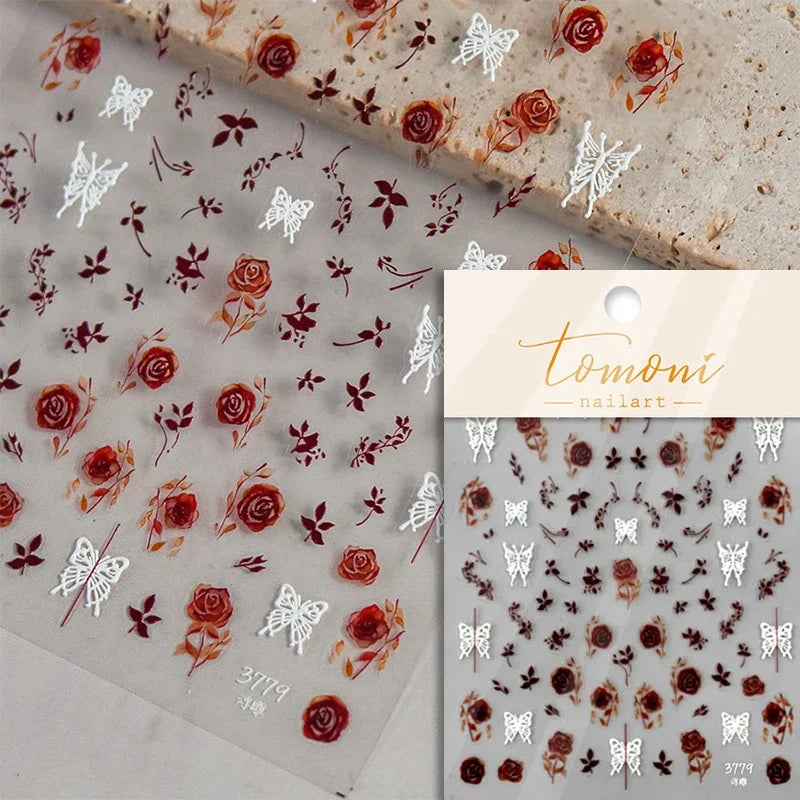 5D Butterfly Blooming Flowers Nail Art Stickers