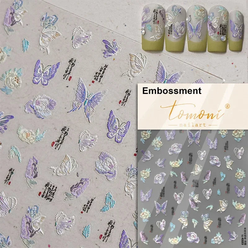 5D Butterfly Blooming Flowers Nail Art Stickers
