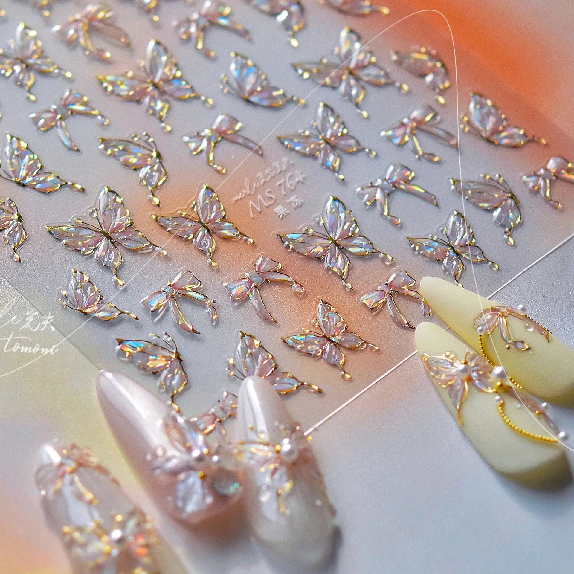 Jelly Butterfly Rhinestone Crystal 5D Nail Art Sticker