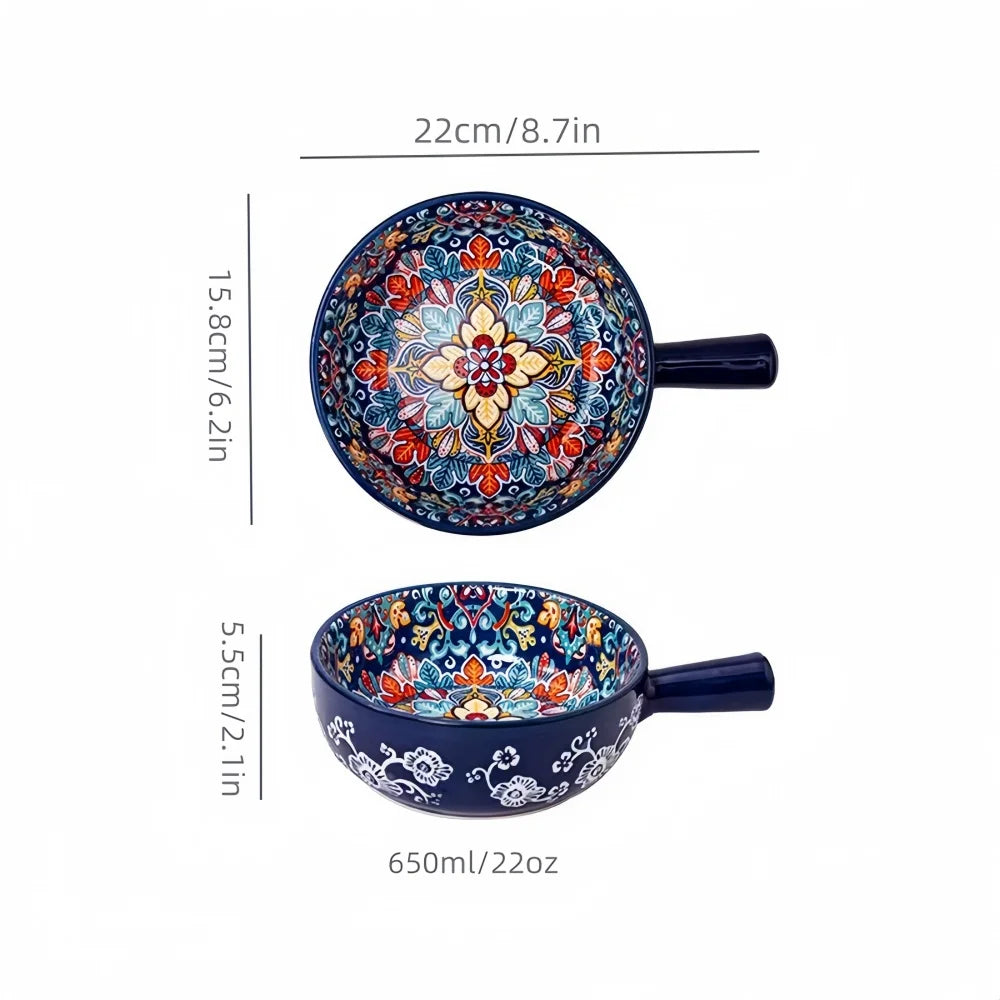 Bohemian Ceramic Hand-Painted Salad Bowl