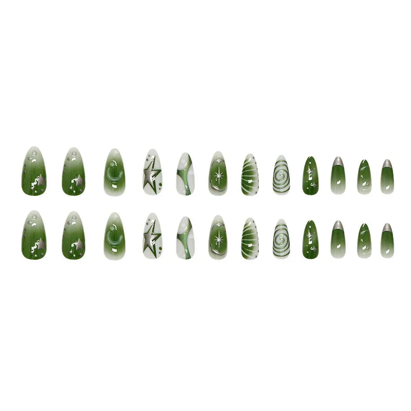 24pcs Summer Green Almond Press on Nails Fashion y2k