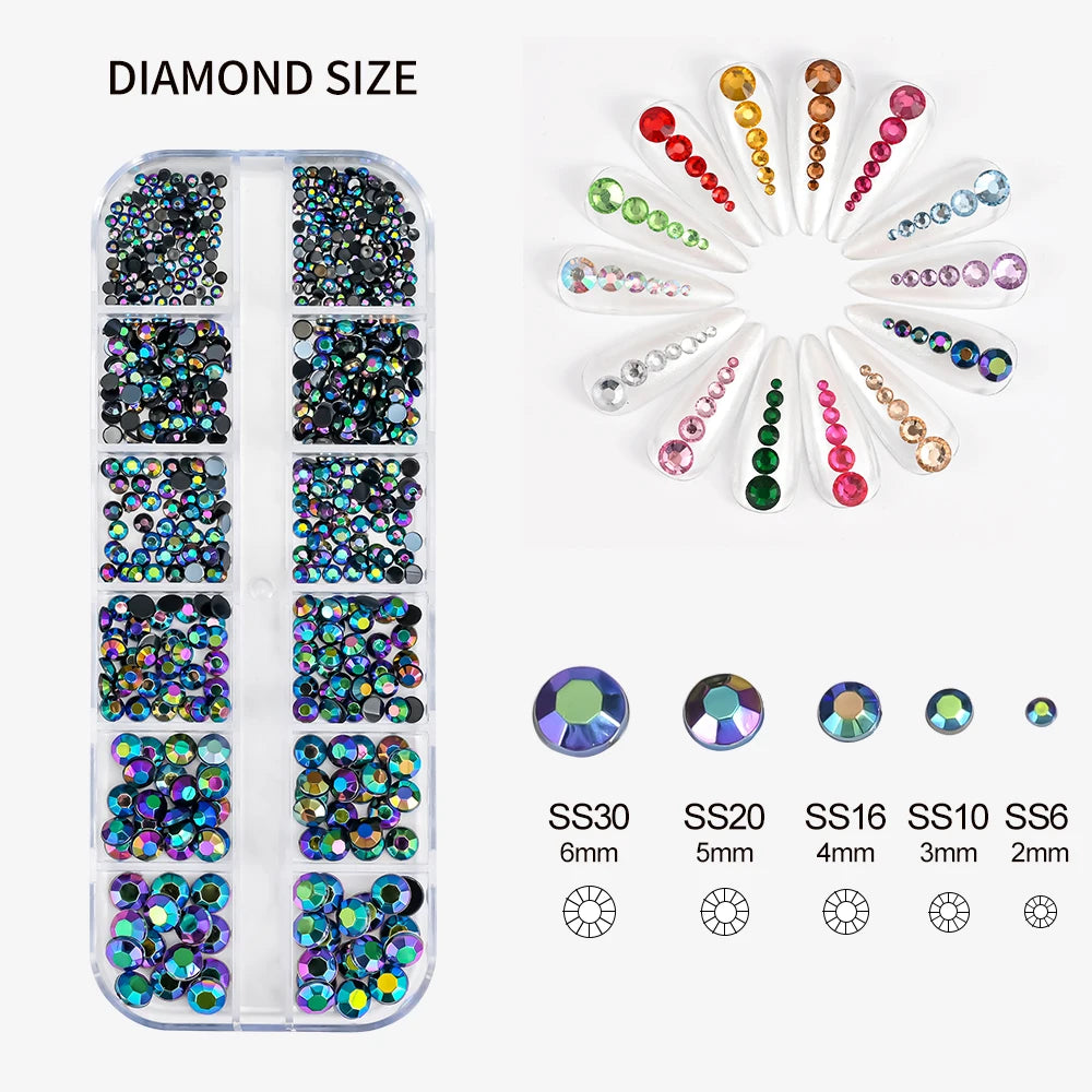 12Grid Mixed Nail Rhinestones Flat-back