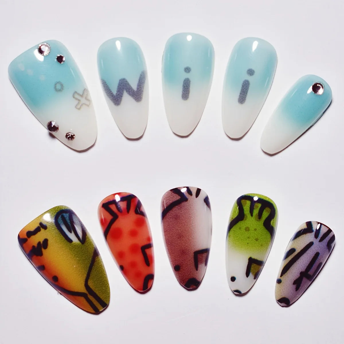 10pcs Handmade Press on Nails Shark Pattern