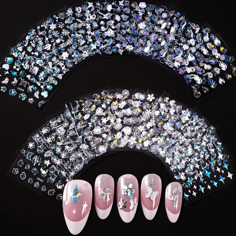 3D Colorful Flowers Cherry Blossoms Rose Daisy Nail Decals 20/30/60/90pcs