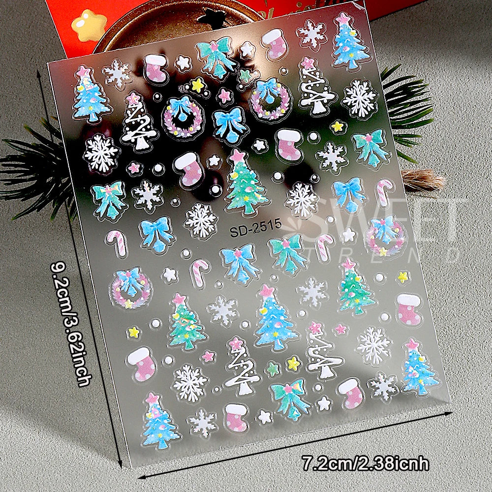 6pcs Christmas Nails Art Stickers 5D Embossed