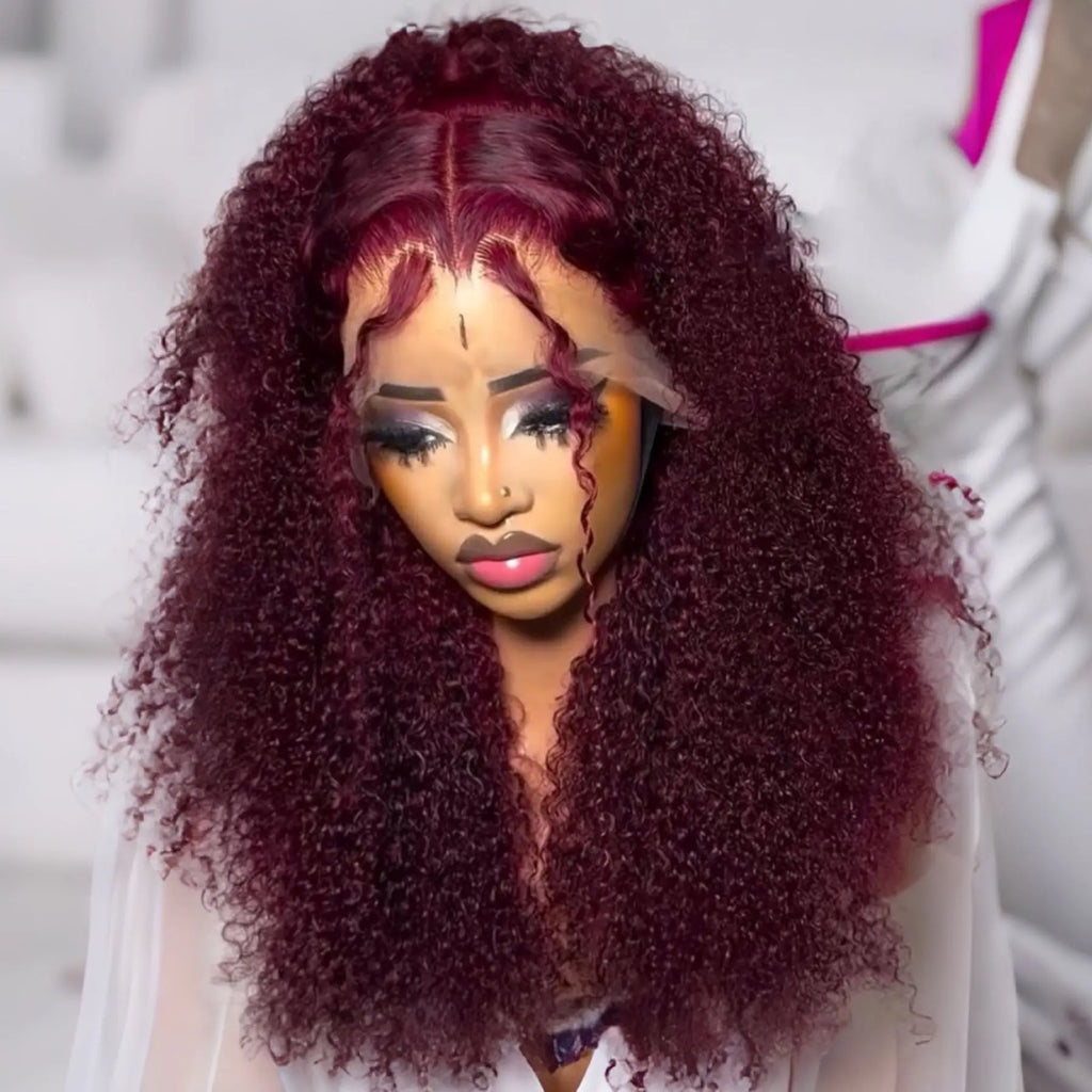 99J Red Burgundy Deep Wave 13X4 Lace Frontal Synthetic Wig
