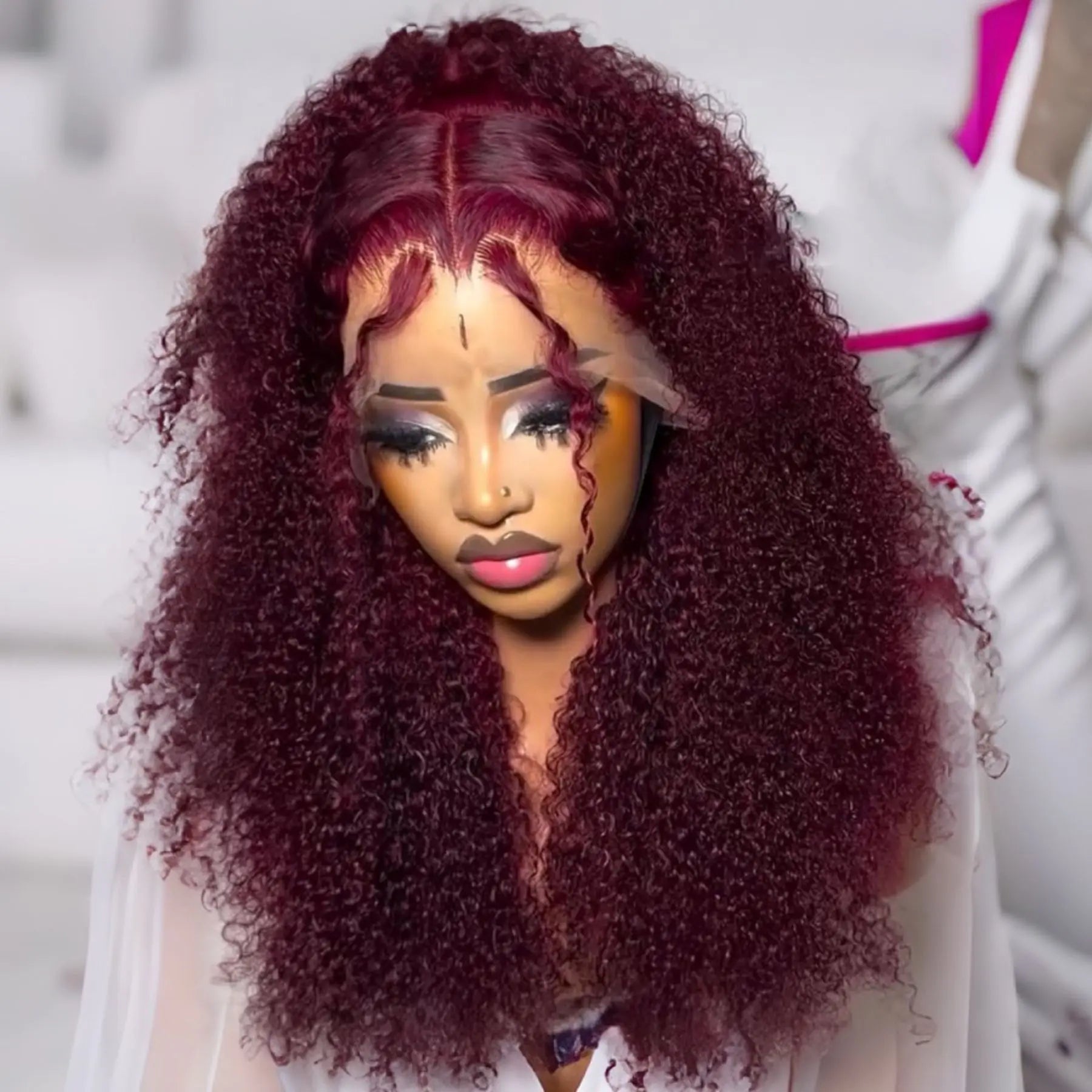 99J Red Burgundy Deep Wave 13X4 Lace Frontal Synthetic Wig