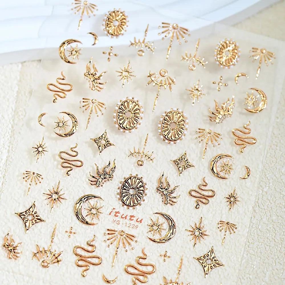 Gold Silver Snake Stars Nail Stickers