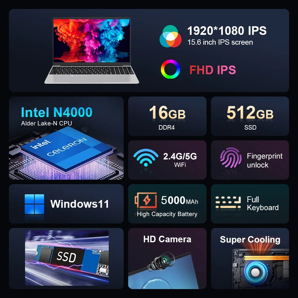 15.6" Intel Celeron N4000 Notebook PC