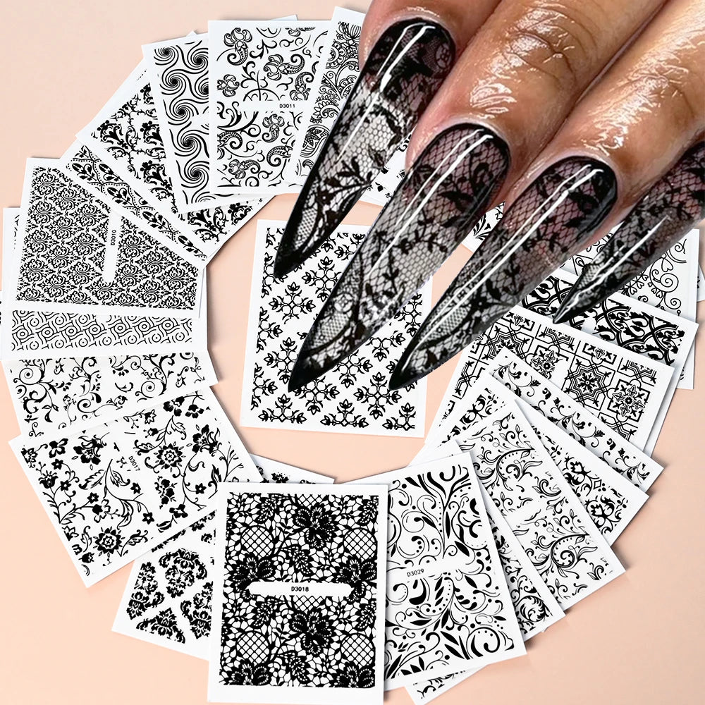 3D Colorful Flowers Cherry Blossoms Rose Daisy Nail Decals 20/30/60/90pcs