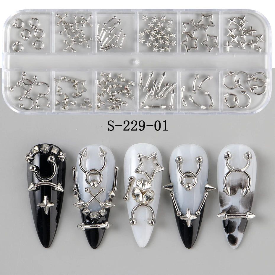 12 Grids Punk Metal Rivets Pierced Style Nail Charms Y2K