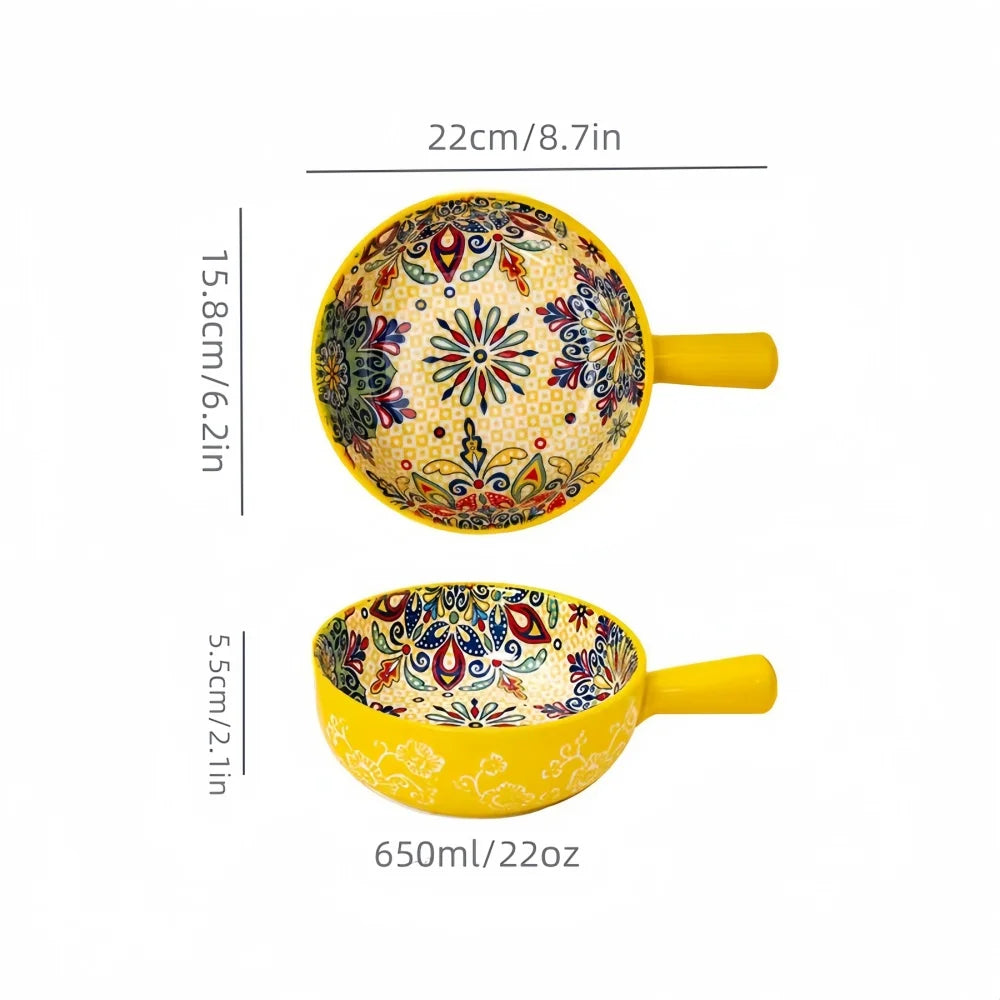 Bohemian Ceramic Hand-Painted Salad Bowl