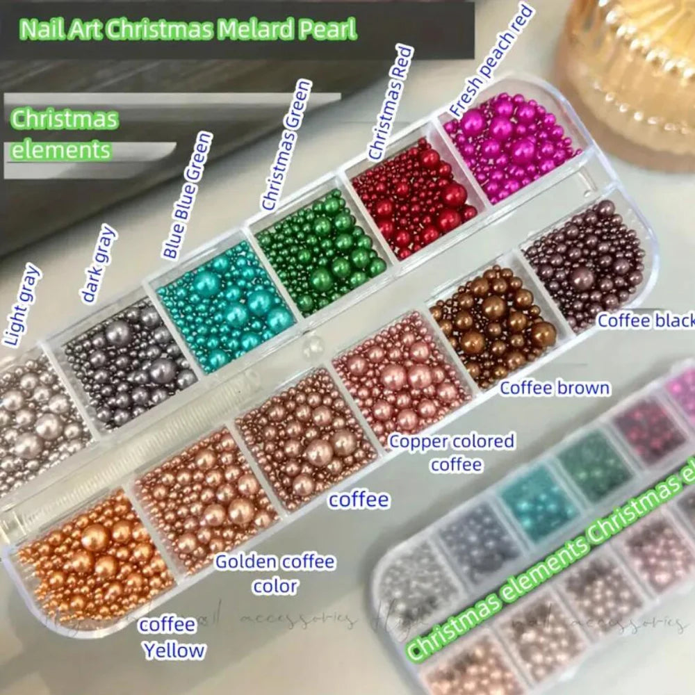 12Grids Christmas Nail Rhinestone Mixed Size