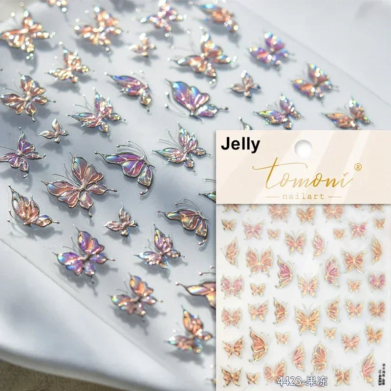 Jelly Butterfly Rhinestone Crystal 5D Nail Art Sticker
