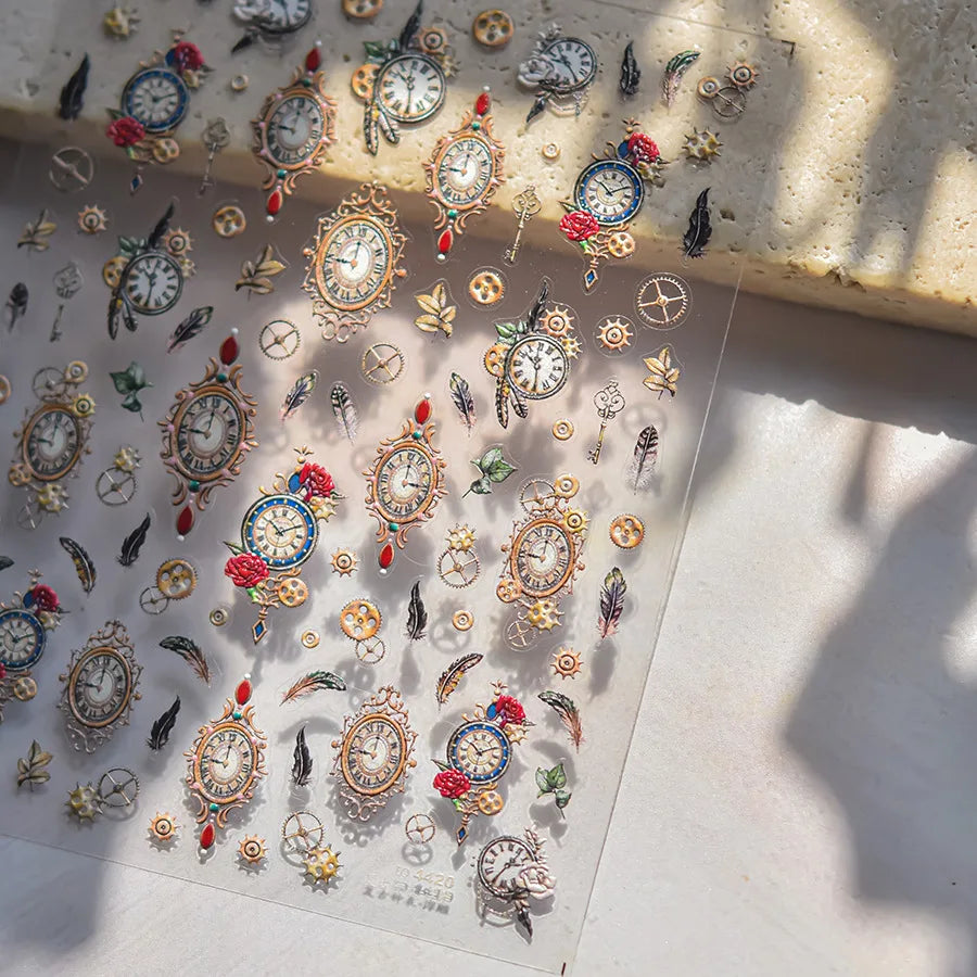 Vintage Clocks 5D Nail Art Stickers Abstract Prints