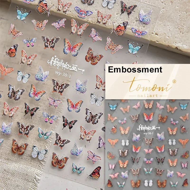 5D Butterfly Blooming Flowers Nail Art Stickers