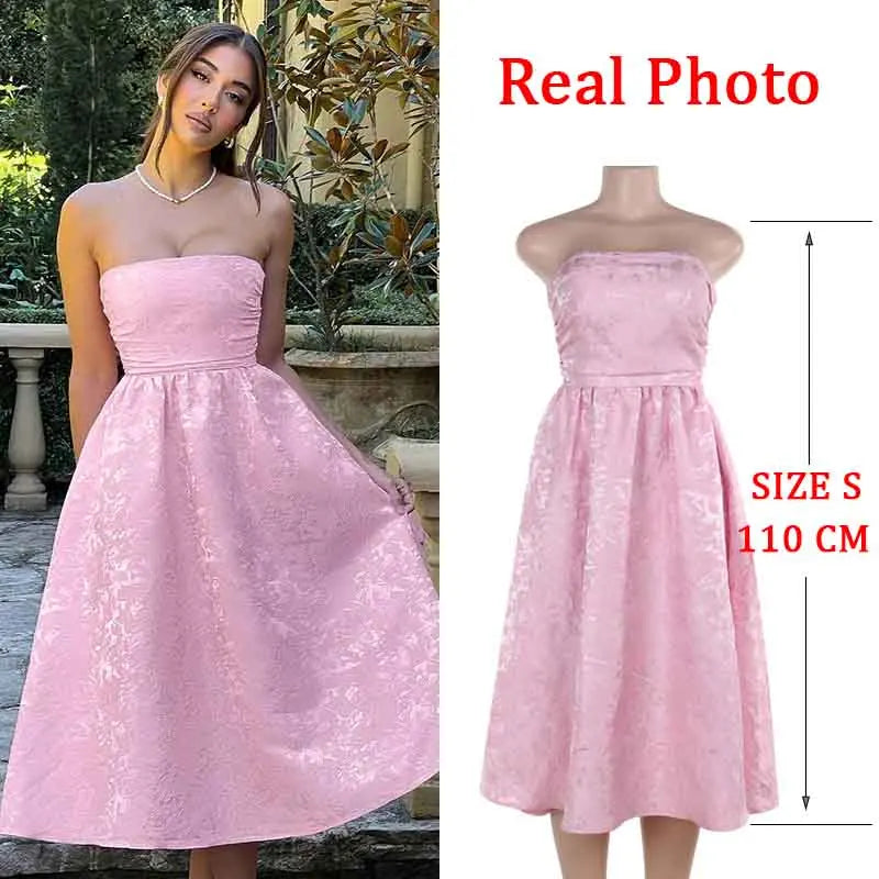 Strapless Jacquard Backless Bow Evening Party Dress