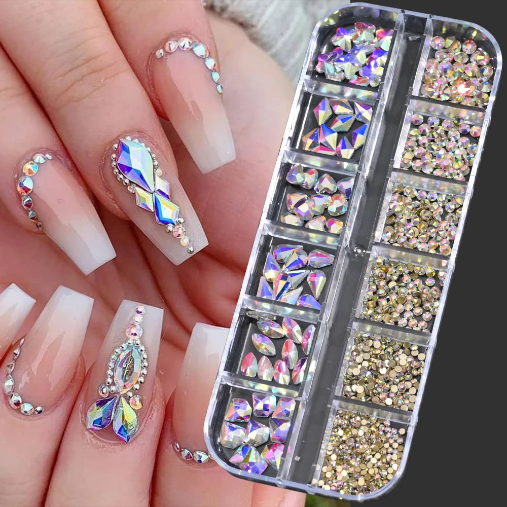 12Grid Mixed Nail Rhinestones Flat-back