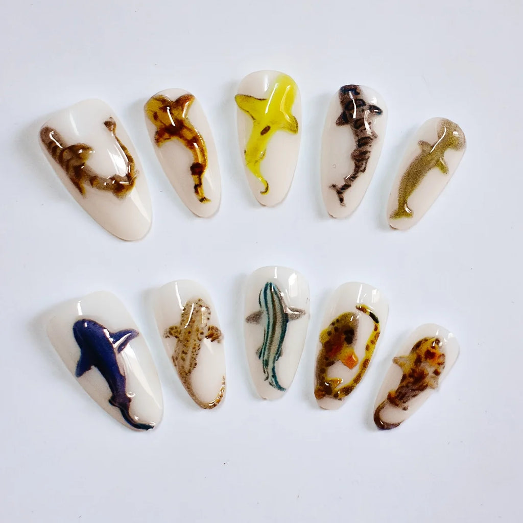 10pcs Handmade Press on Nails Shark Pattern