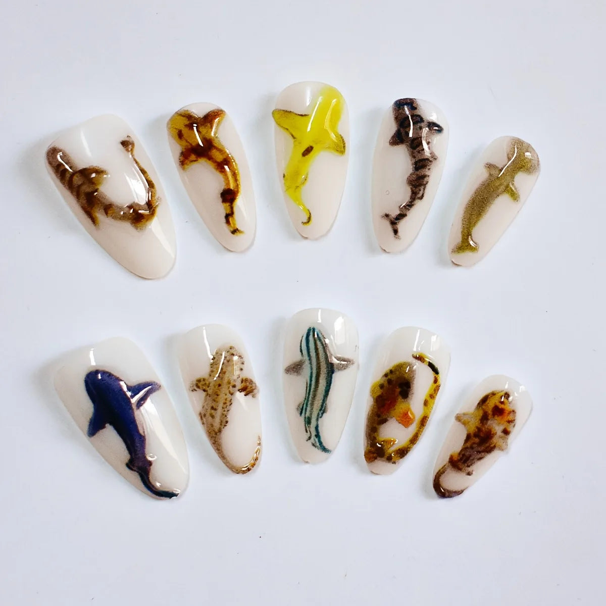 10pcs Handmade Press on Nails Shark Pattern