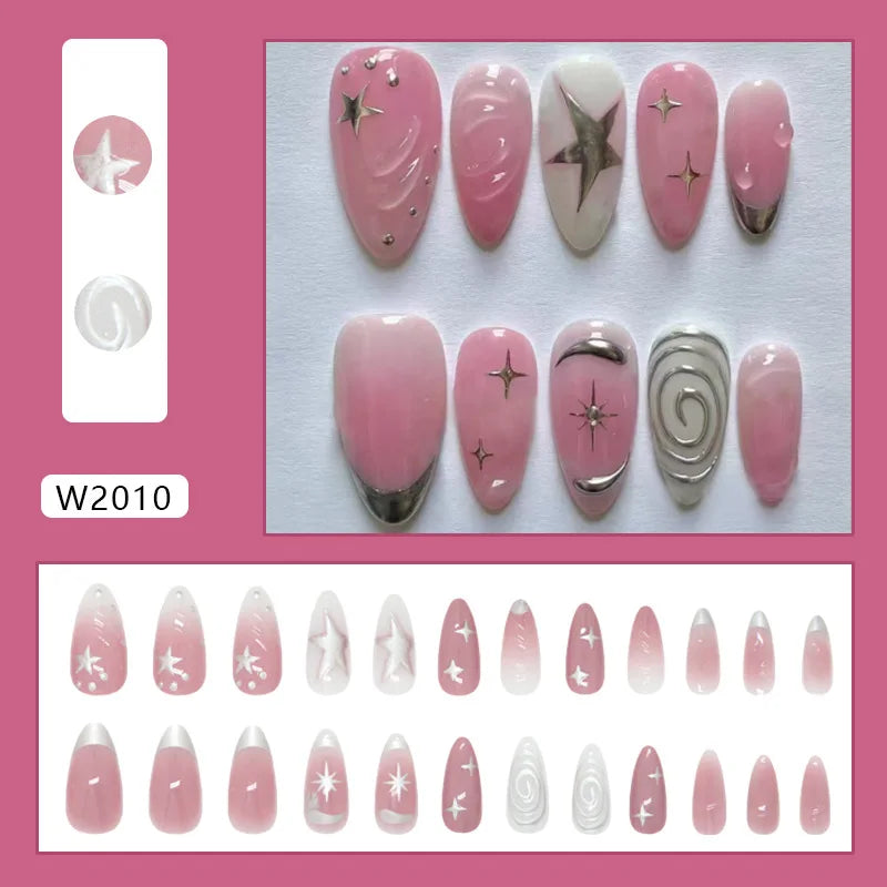 24pcs Summer Green Almond Press on Nails Fashion y2k