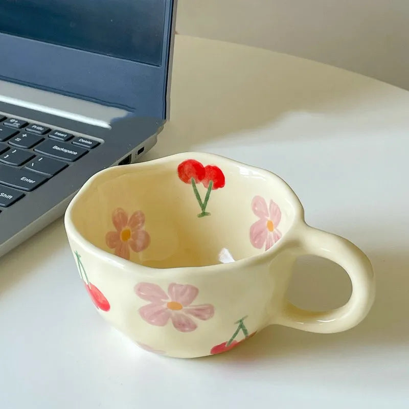 Hand Pinched Irregular Flower Ceramic Mug