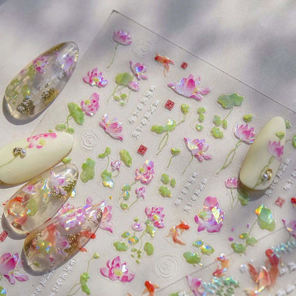 Goldfish Cavort Water 5D Nail Art Stickers Manicure Decal