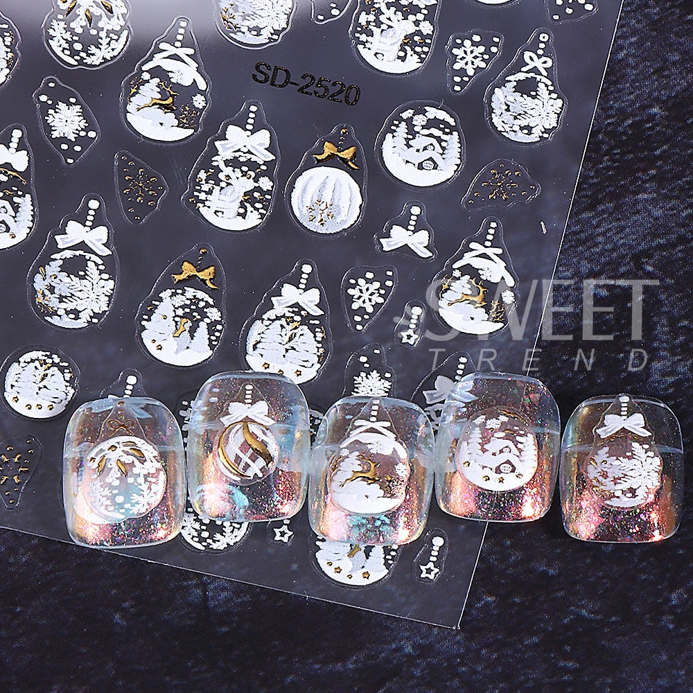 6pcs Christmas Nails Art Stickers 5D Embossed