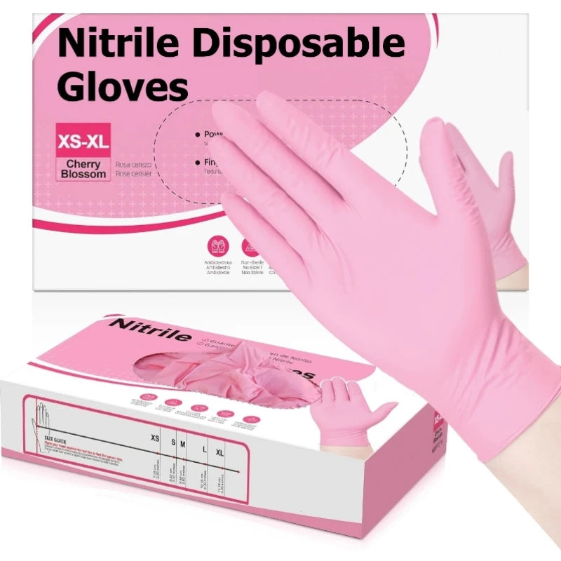 50/100PCS Pink Nitrile Disposable Gloves Latex Free