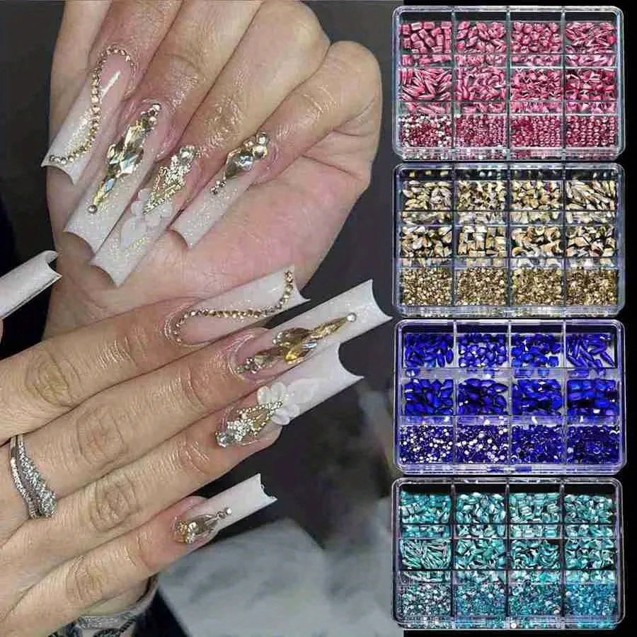 12 Grid/Box 3D Nail Art Alloy Gem Rhinestone