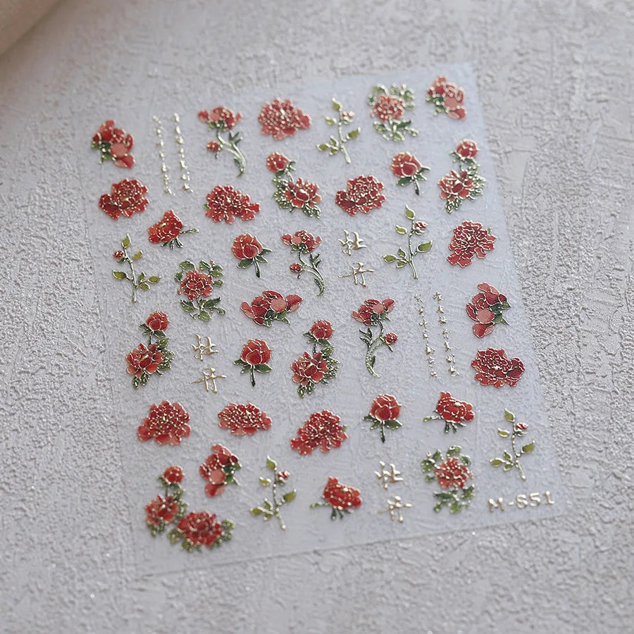 5D Butterfly Blooming Flowers Nail Art Stickers