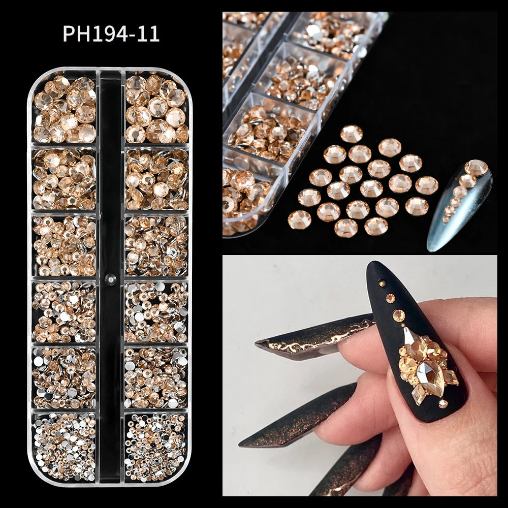 12Grid Mixed Nail Rhinestones Flat-back