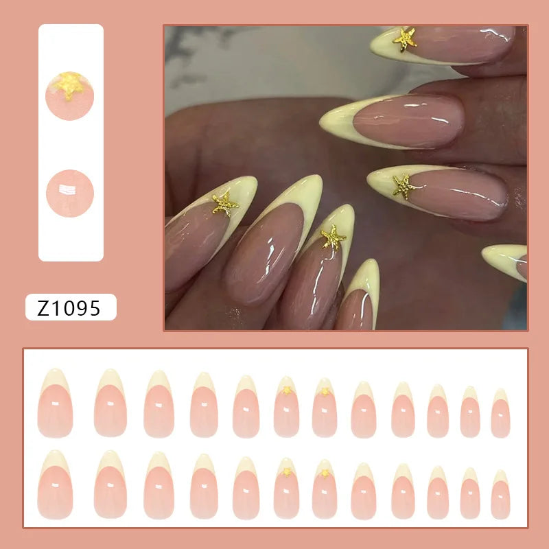 24pcs Summer Green Almond Press on Nails Fashion y2k