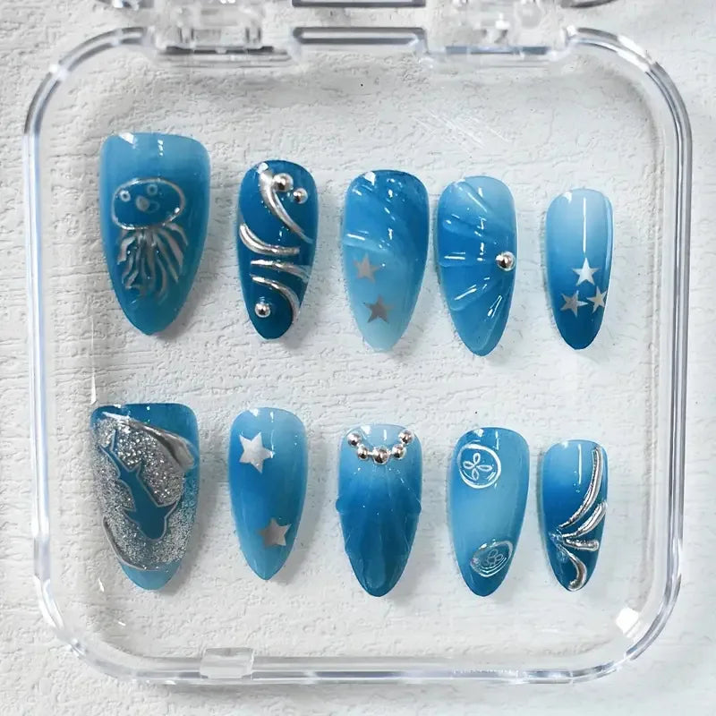 10pcs Handmade Press on Nails Shark Pattern