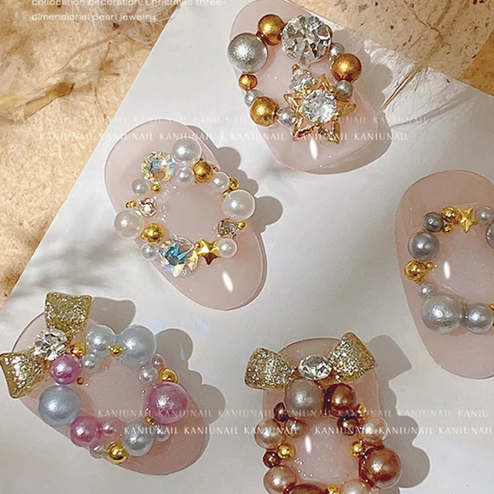 12 colors Mix Size Nail Pearls Rhinestones