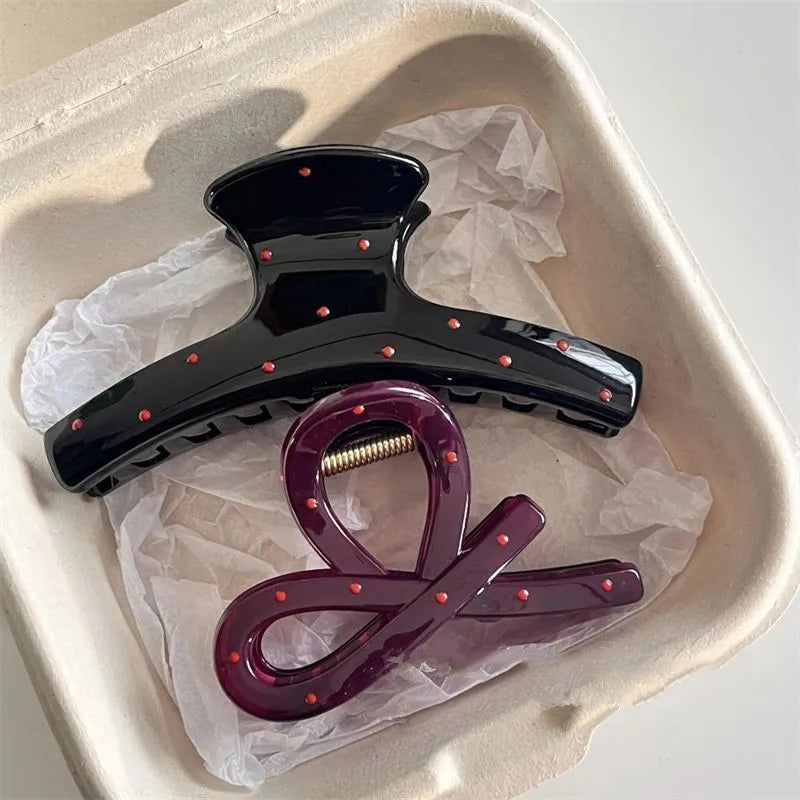 2pcs Vintage Red Polka Dot Ribbon Bow Hair Claw Women Gift