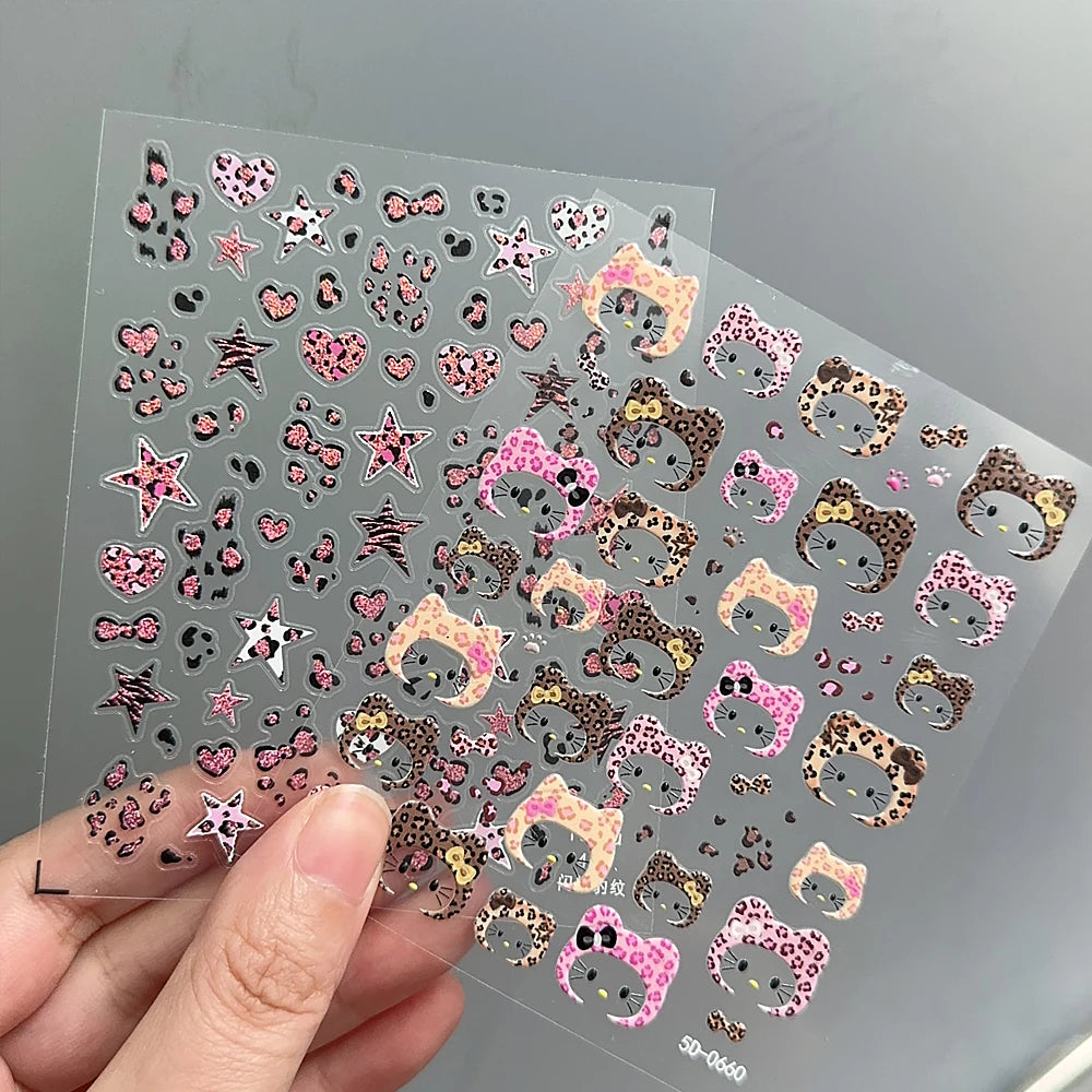 2pcs 5D Cute Leopard Print Kitty Head Nail Decal