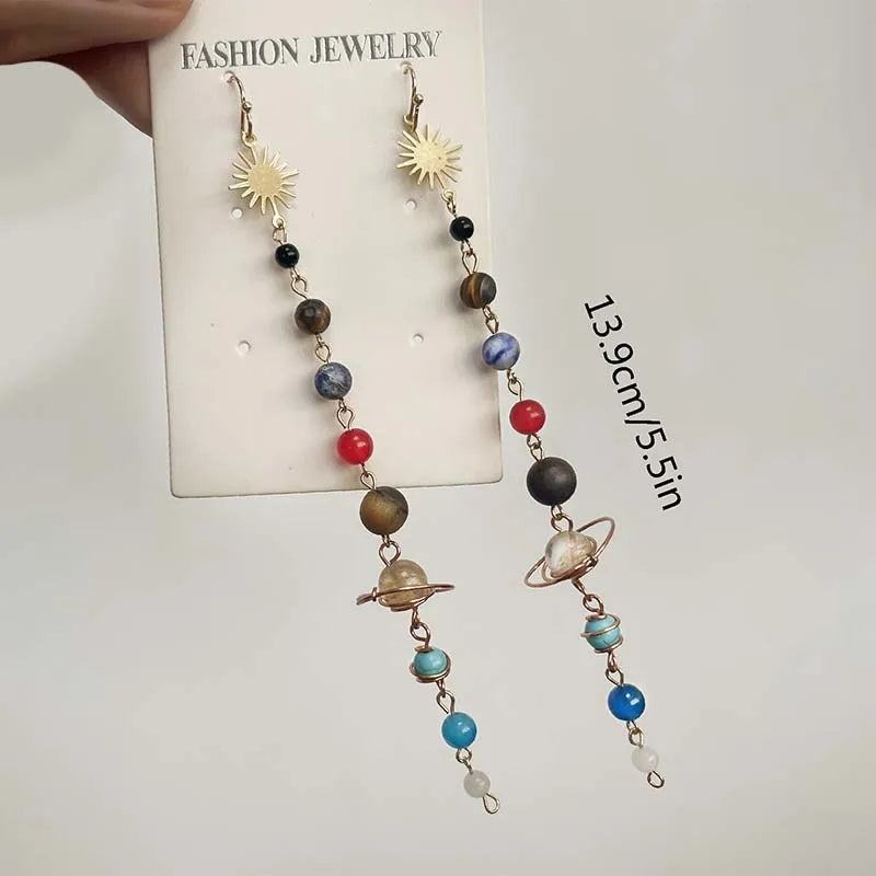 Handmade Crystal Earth Saturn Cosmic Sun Earrings