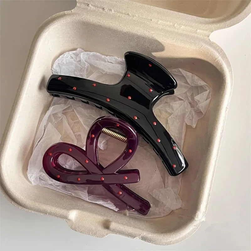 2pcs Vintage Red Polka Dot Ribbon Bow Hair Claw Women Gift