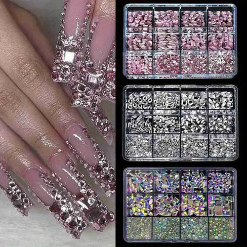12 Grid/Box 3D Nail Art Alloy Gem Rhinestone