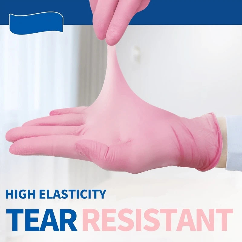 50/100PCS Pink Nitrile Disposable Gloves Latex Free