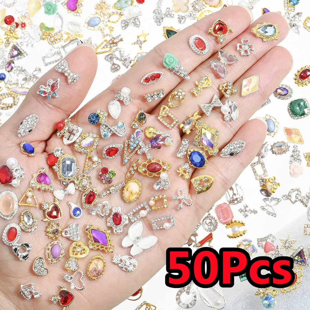 50Pcs 3D Mixed Random Luxury Nail Charms