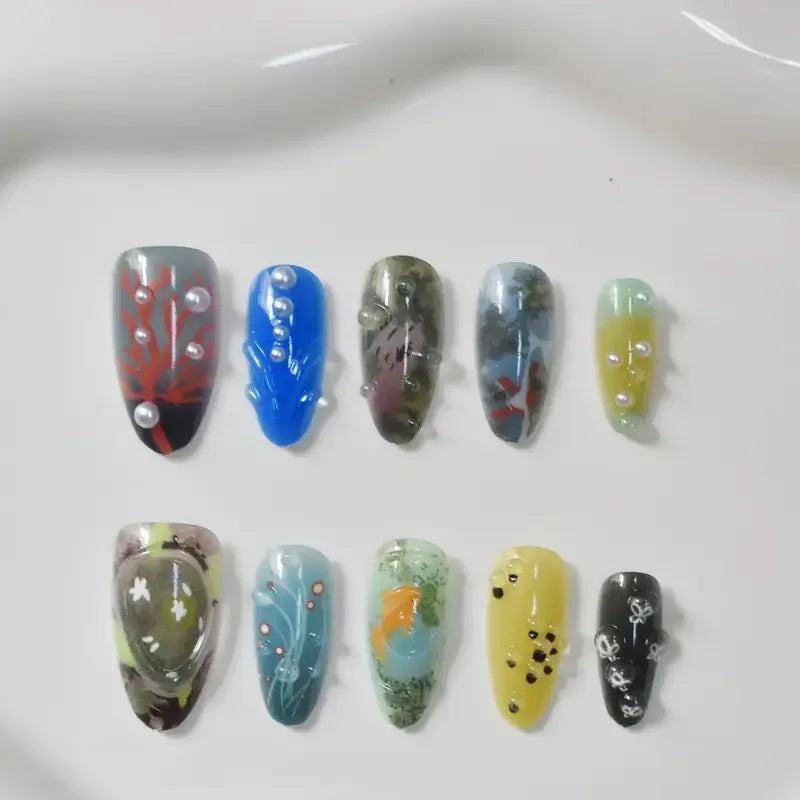 10pcs Handmade Press on Nails Shark Pattern