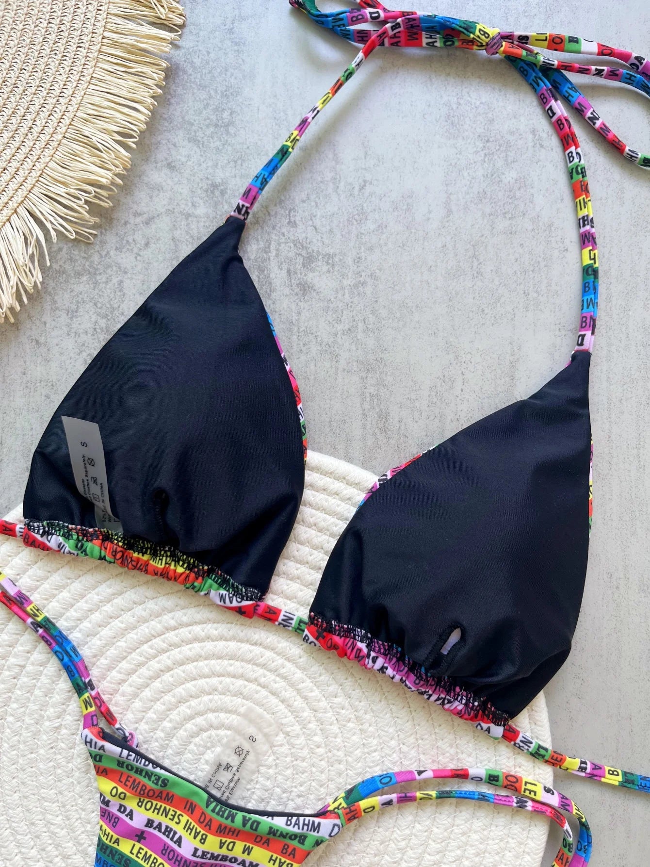 Letters Printed Colorful Mini Thong Bikini