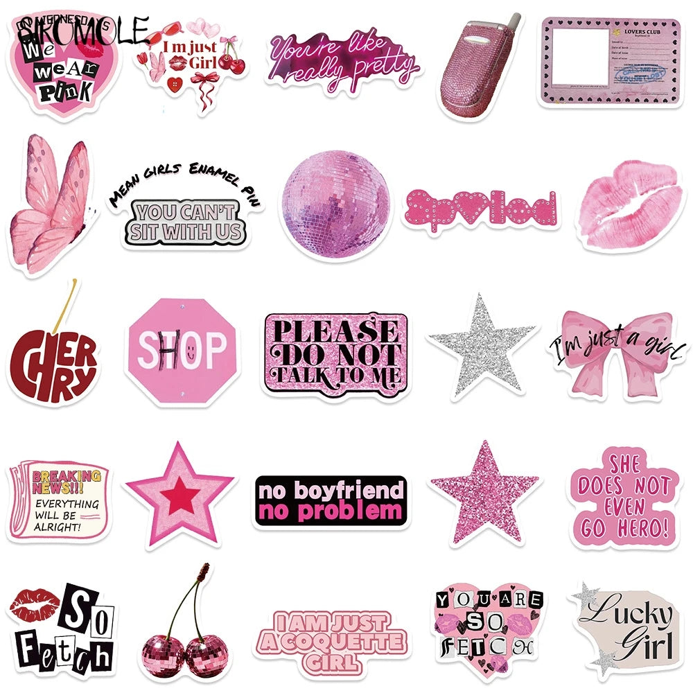 10/30/50pcs Pink Graffiti Stickers