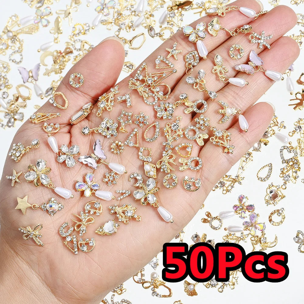 50Pcs 3D Mixed Random Luxury Nail Charms
